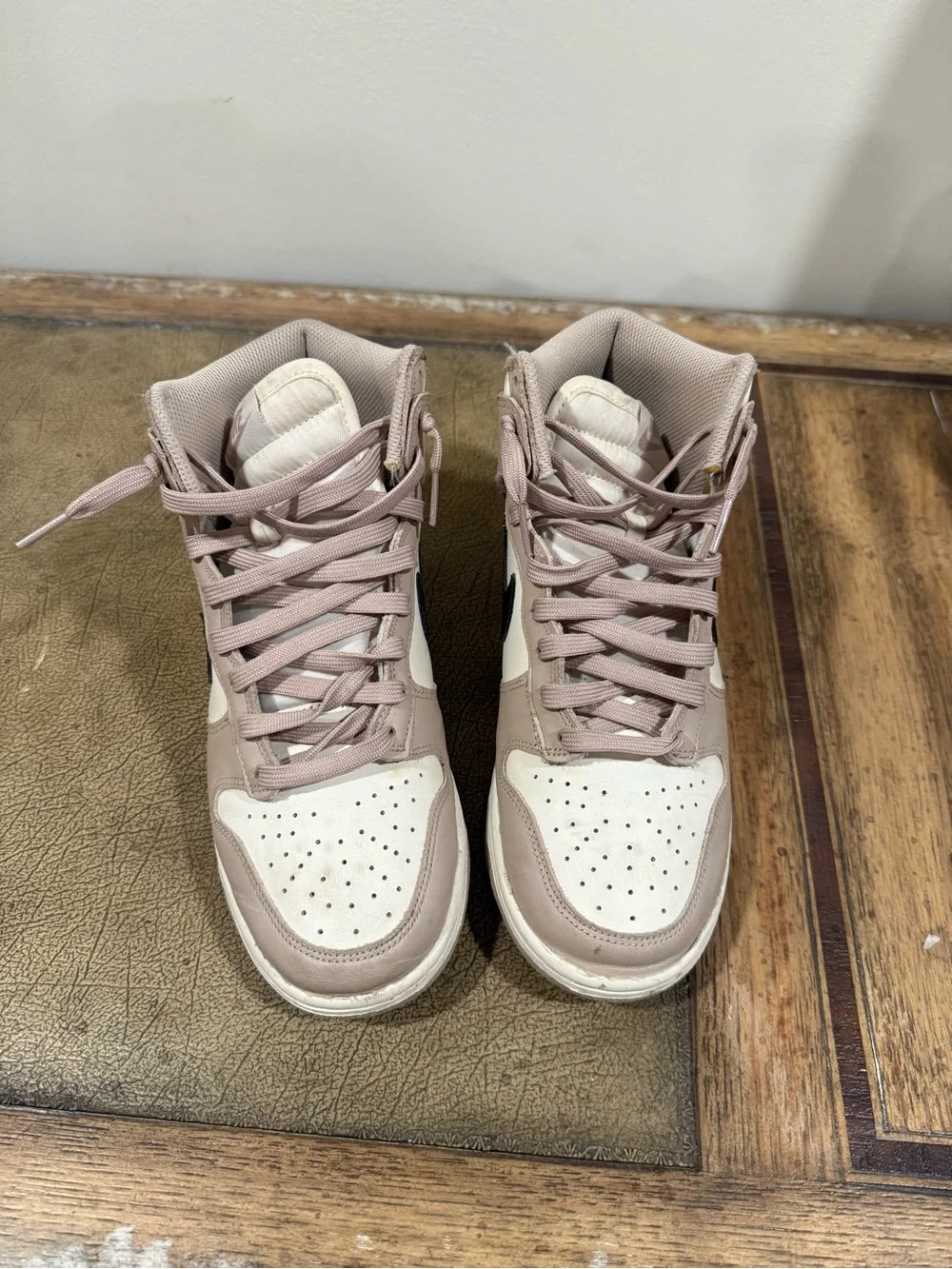 Nike Women’s Mid-Top Sneakers in Cream, Tan & Black Swoosh